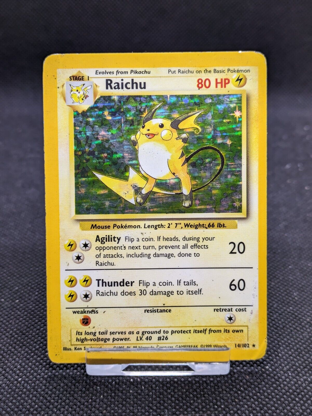 Raichu 14/102 Holo Base Set Pokemon Card WOTC Played 