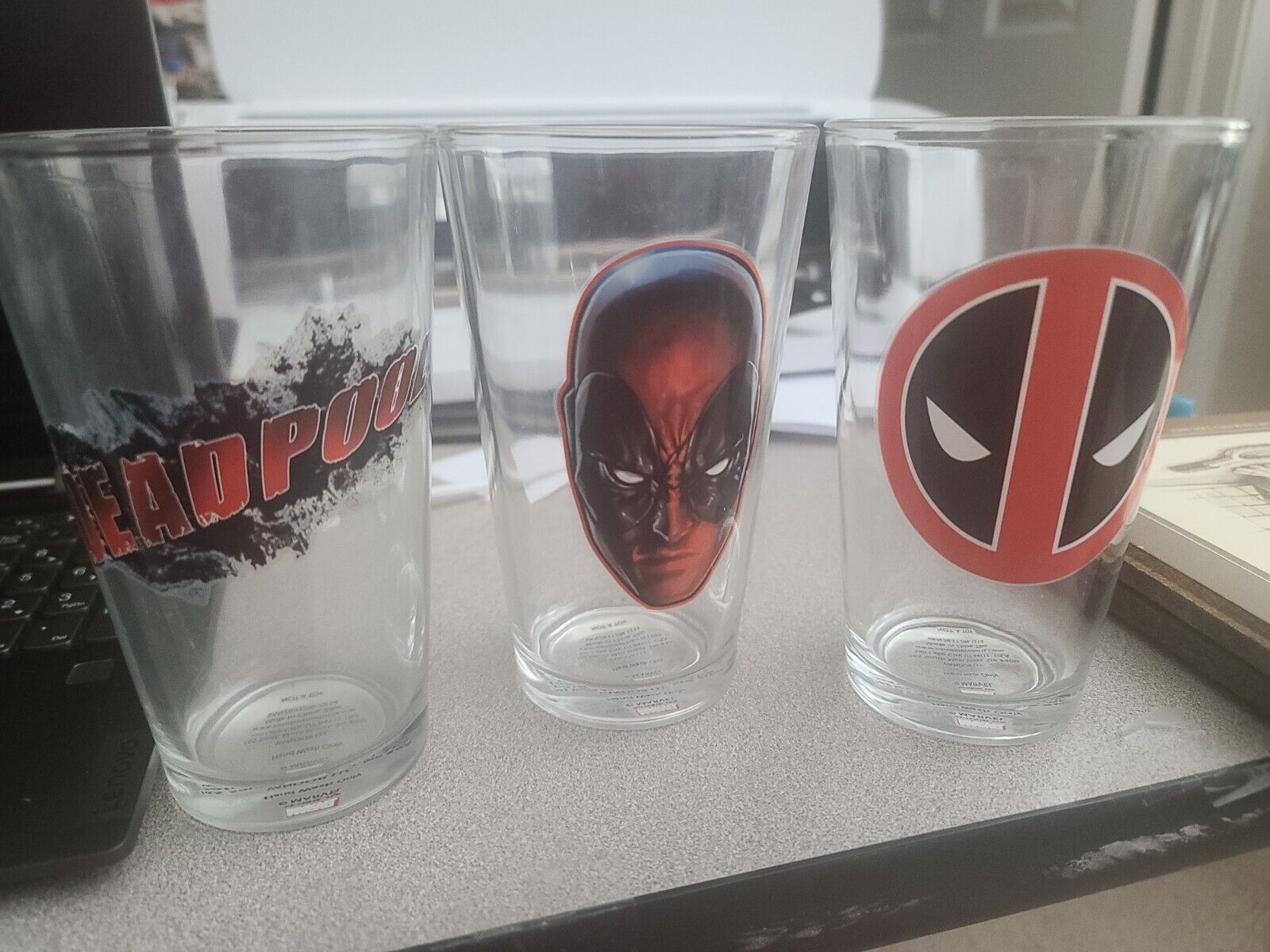 Set of 3 Marvel Vandor LLC Deadpool 16 Ounce Drinking Glasses Tumblers Barware