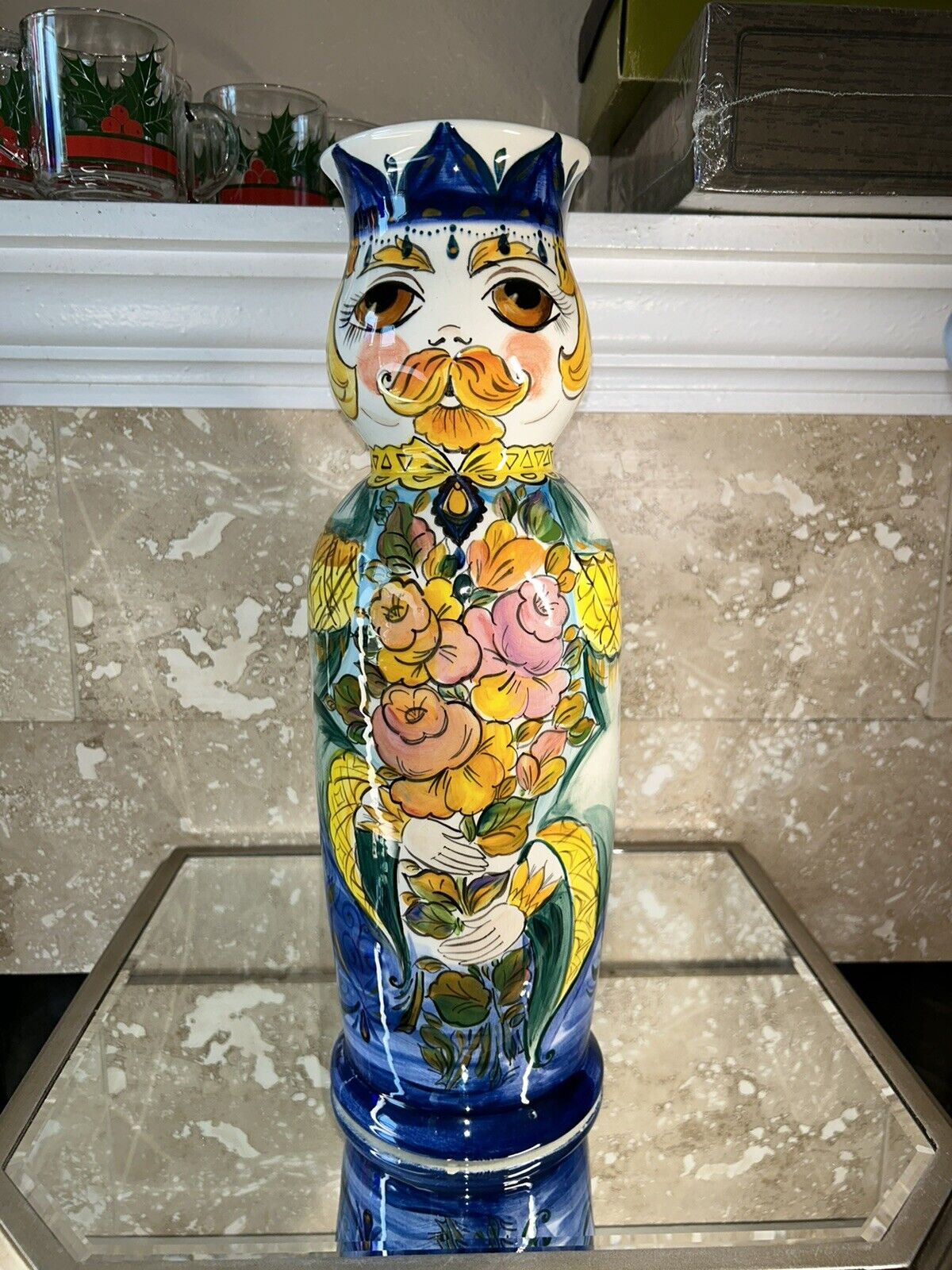 Anatoly Turov Art Ceramic Hand Painted, Signed  16” Tall Vtg Vase