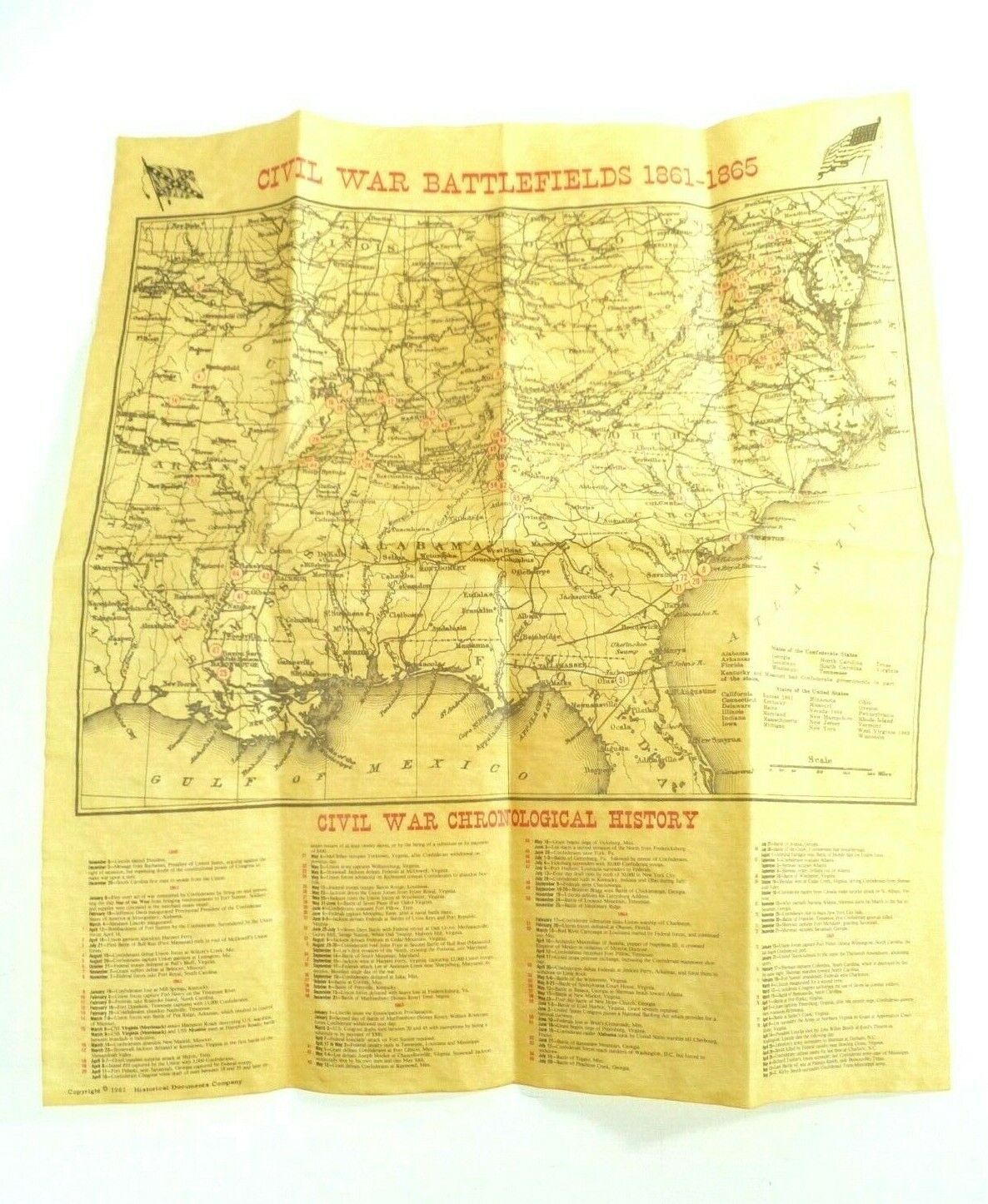 Civil War Battlefields 1861-1865 Map Chronological Historical Documents 1961 