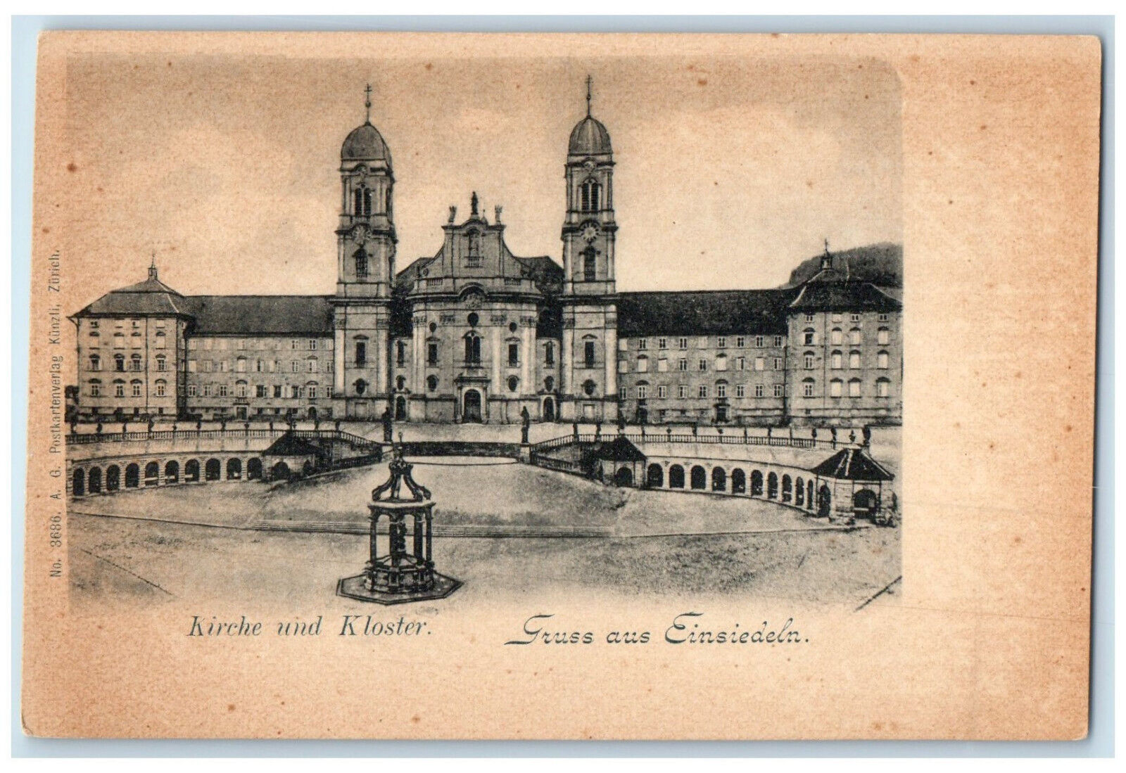 c1905 Greetings from Einsiedeln Switzerland Church And Monastery Postcard