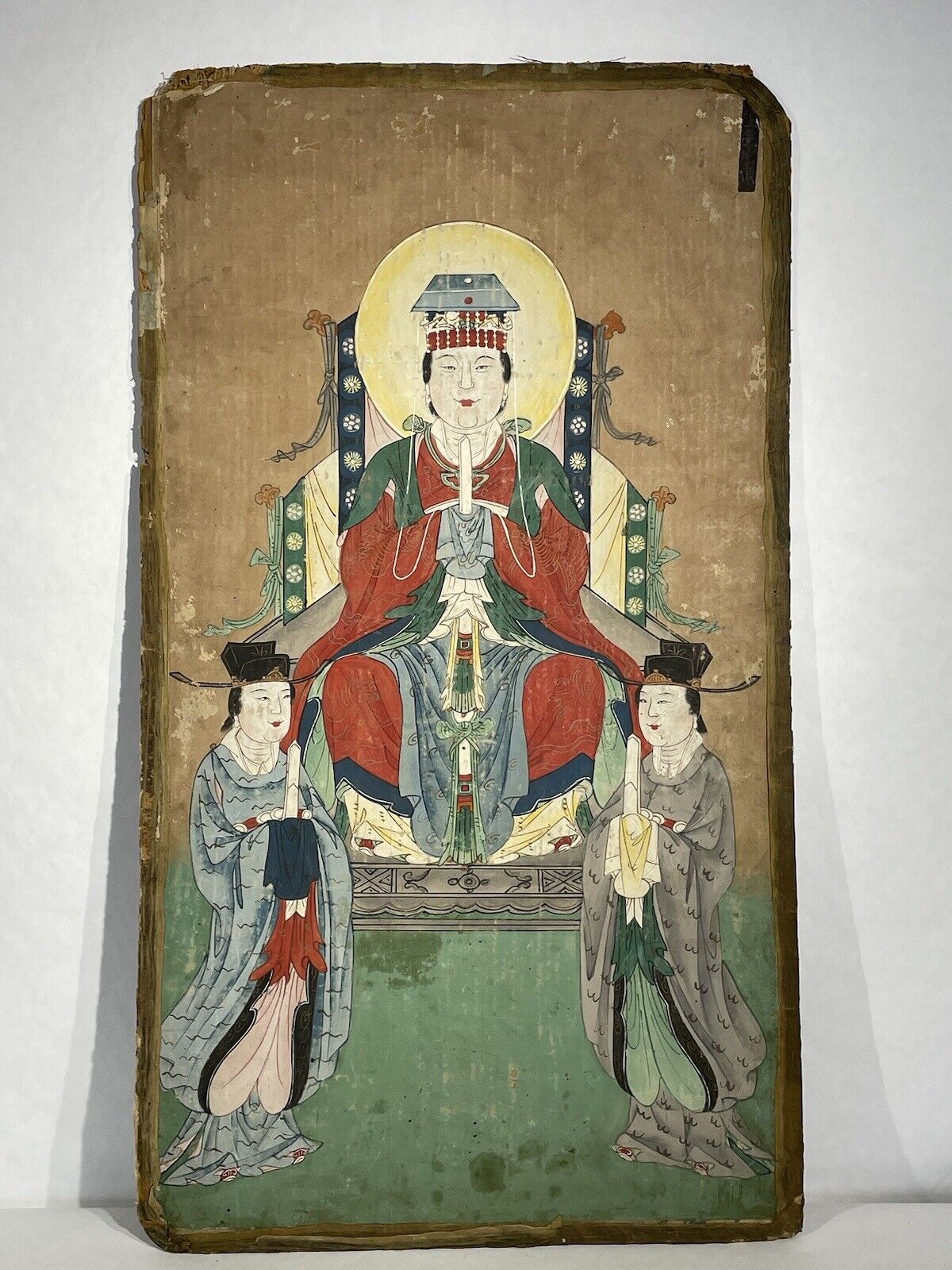 Antique Late 18th or Early 19th Century Korean Seated Deity Gouache on Paper