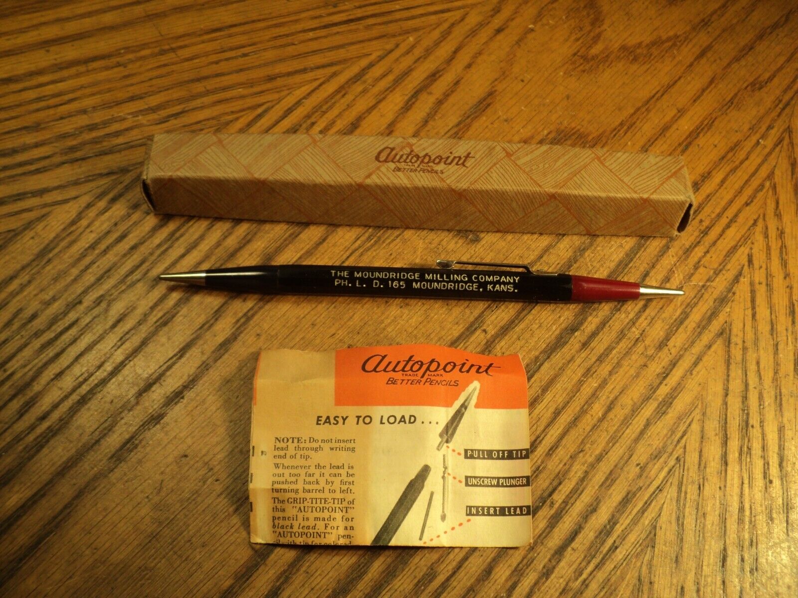 Vintage Autopoint Dual Tip Mechanical Pencil Moundridge Milling w/Box+ 6