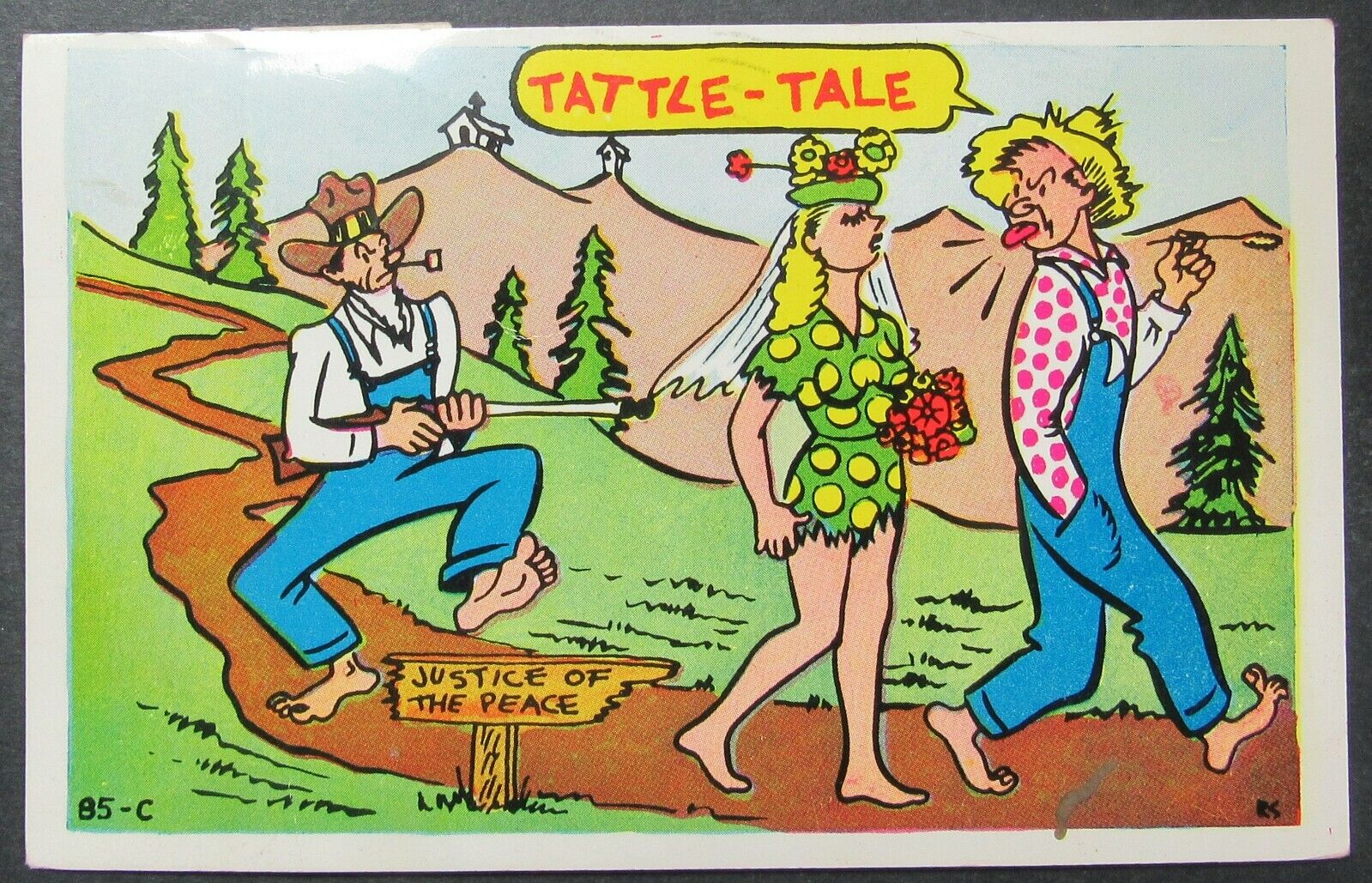 Tattle Tale Shotgun Wedding Justice of the Peace Vintage Comic Postcard 