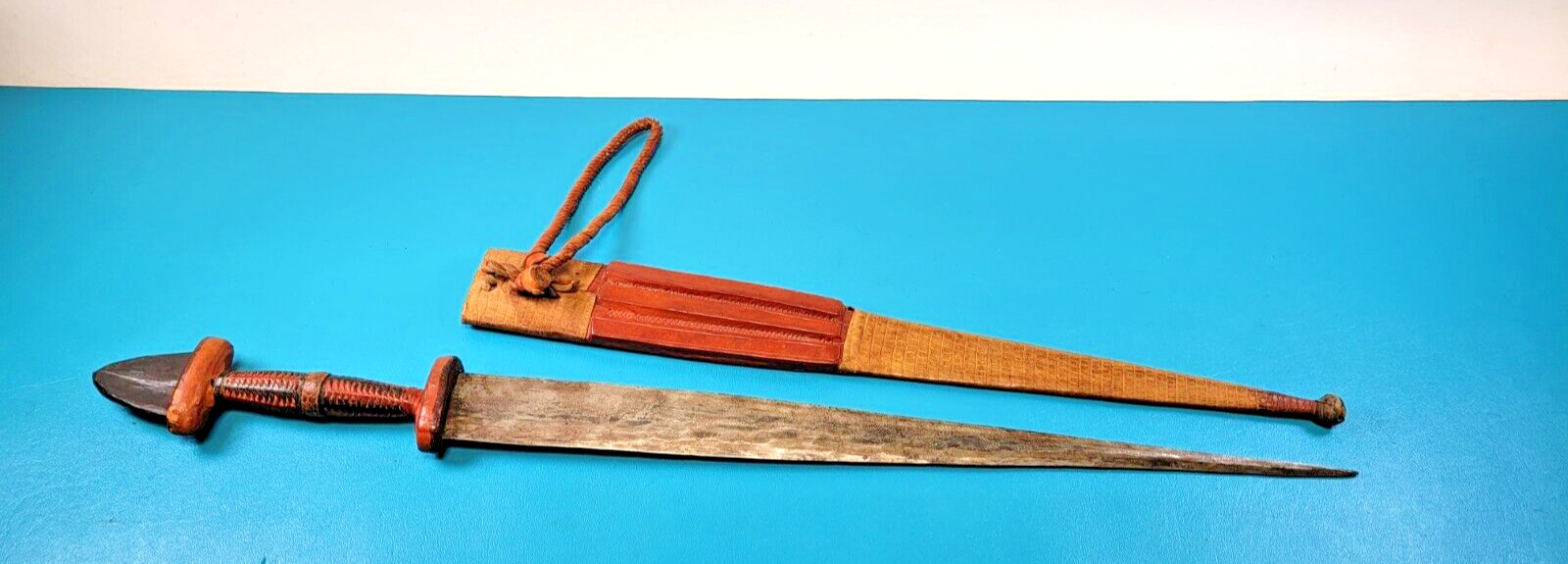 Antique African Congolese Tubu Arm Dagger Long Knife + Scabbard Snakeskin