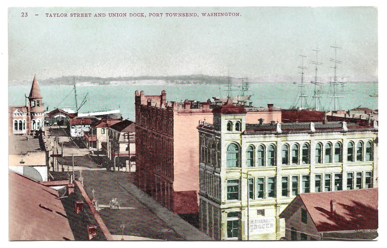 Port Townsend Washington, Taylor Street and Union Dock, Antique Postcard