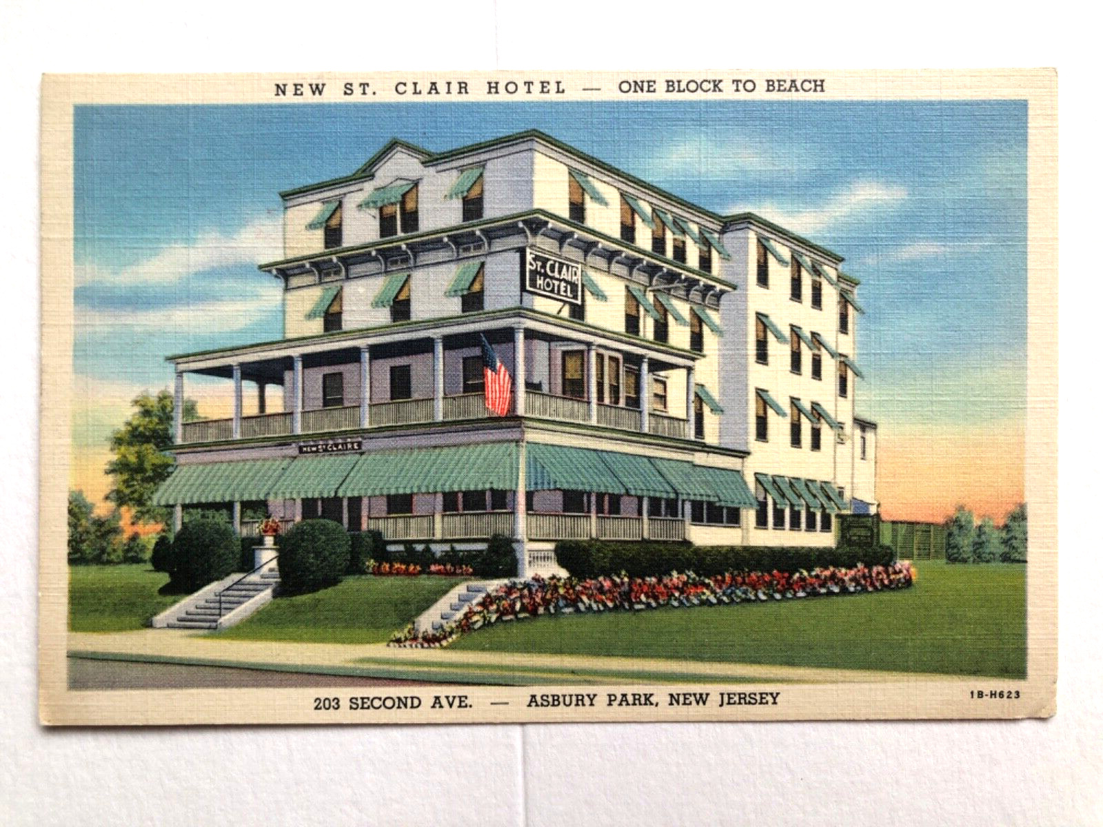 Vintage LINEN UNUSED Postcard 1940 New St. Clair Hotel Asbury Park New Jersey NJ