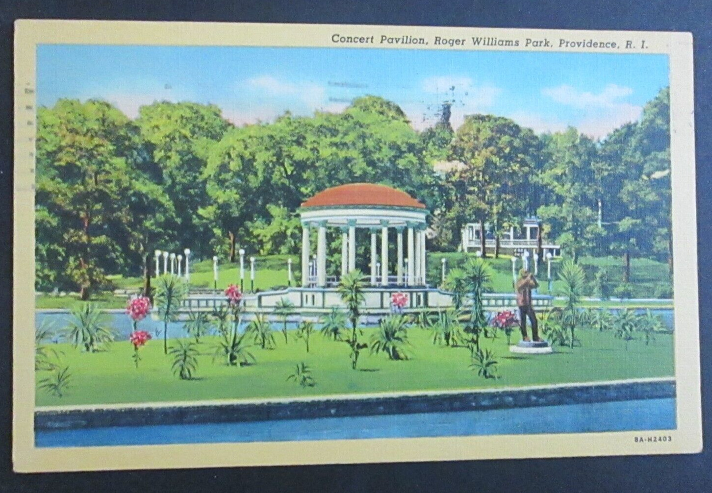 Concert Pavilion Roger Williams Park Providence RI Posted Linen Postcard