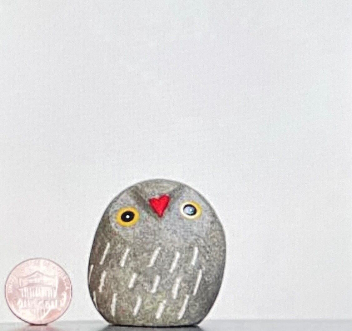 One Of A Kind - Hand Carved and Hand Painted Pebble Owls - HAND MADE UNIQUE OWL