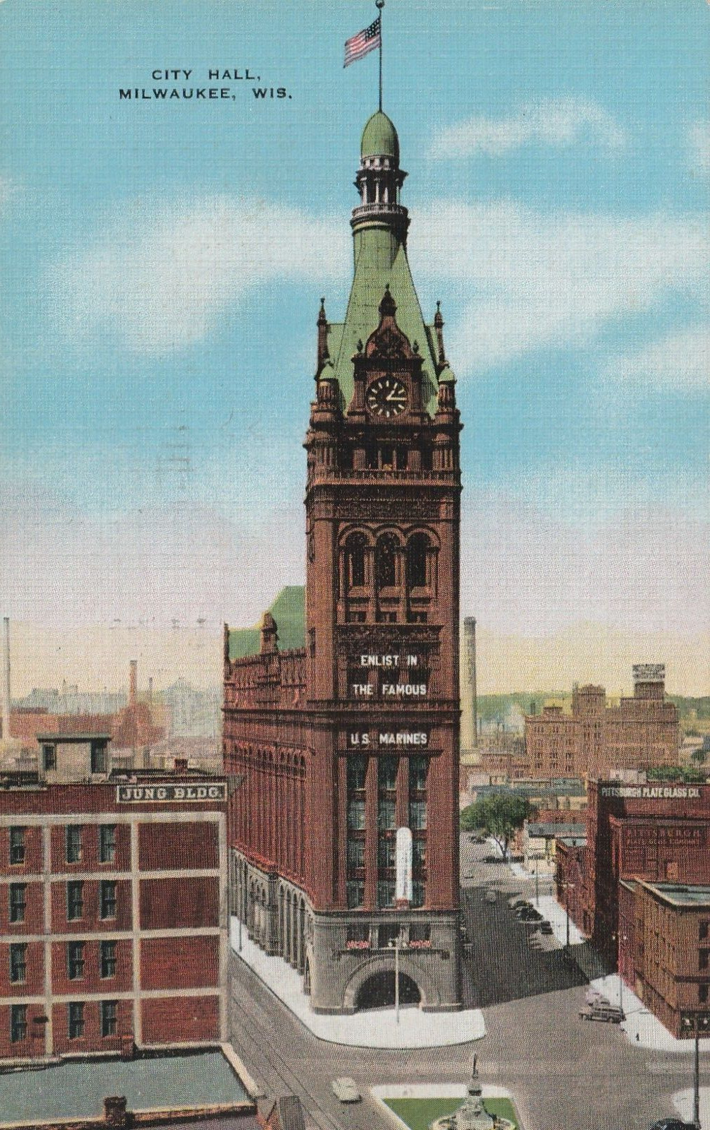 Milwaukee WI-Wisconsin, City Hall Building, Clock Tower Antique Vintage Postcard