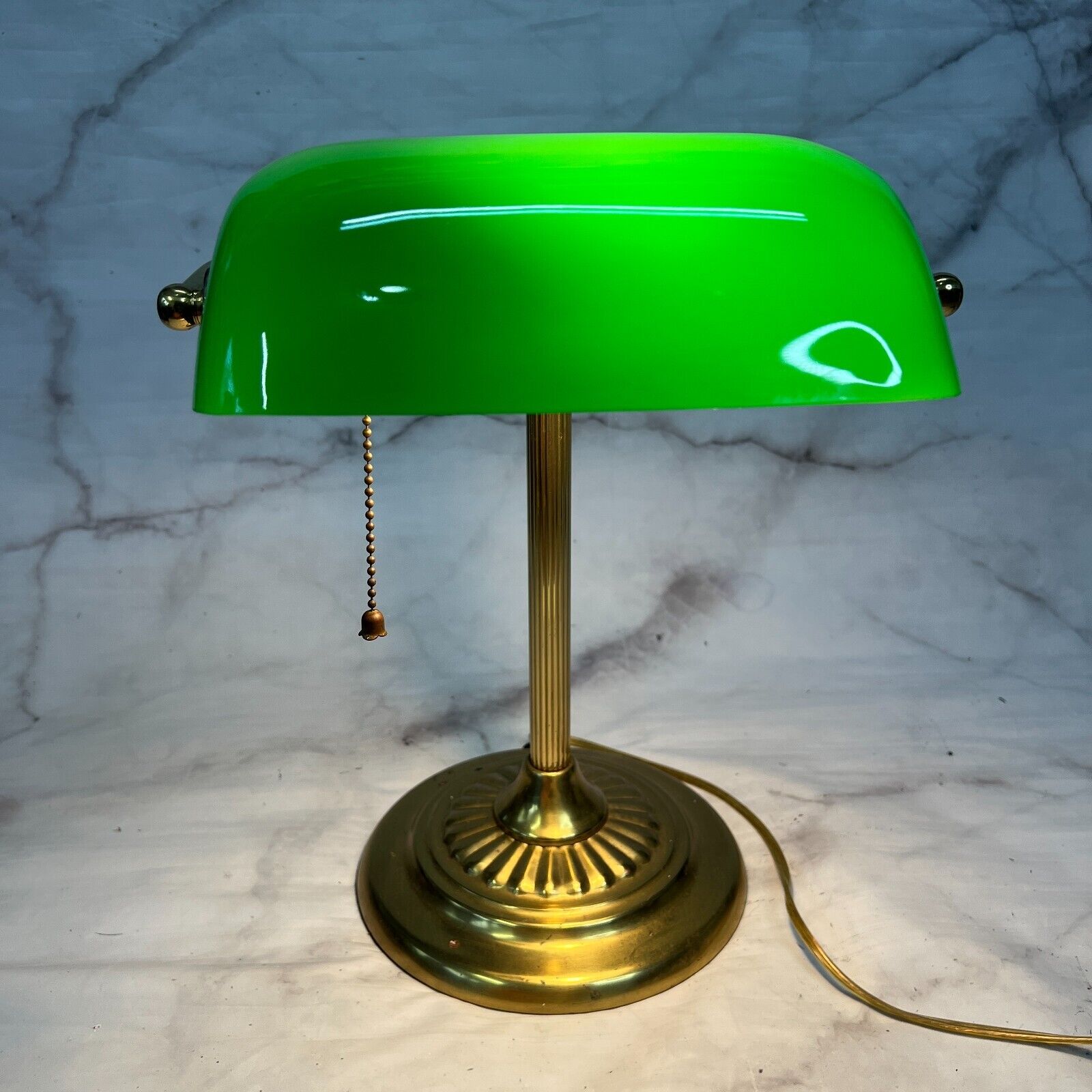 Vintage Bankers Desk Lamp Green Glass Shade Student Piano Table Light 14\
