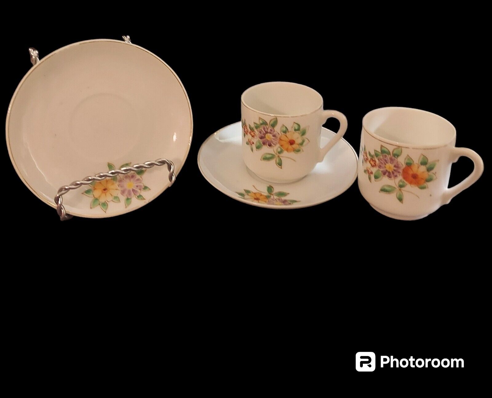 VTG Japanese Small Tea Cup  And Saucer Floral Hand Painted Multicolored