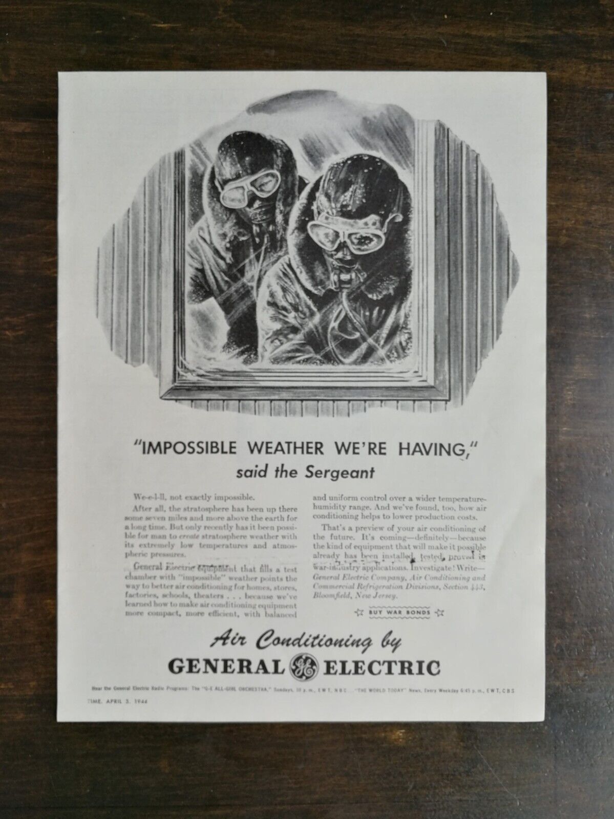 Vintage 1944 Air Conditioning by General Electric WWII Full Page Original Ad 524