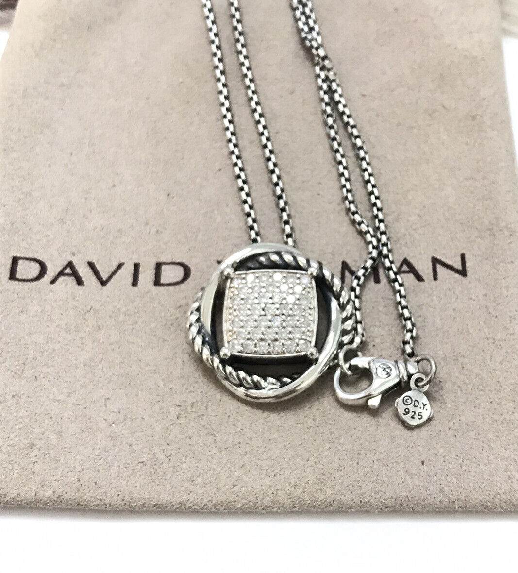 David Yurman 14mm Infinity Pendant Necklace With pave Diamonds 18 inches chain