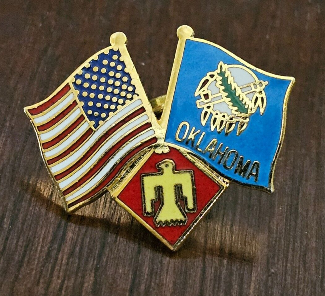 US Flag + Oklahoma State Flag + US Army 45th Infantry Division Emblem Lapel Pin