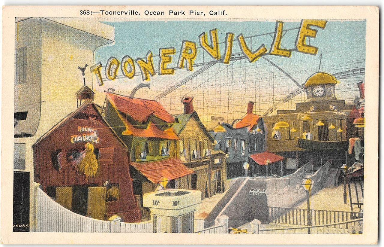 Santa Monica, CA TOONERVILLE Ocean Park Pier Amusement Park Scarce \'20s Postcard