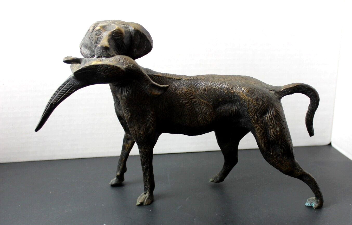 Vintage Brass/Bronze Hunting Dog Bird Dog With Pheasant