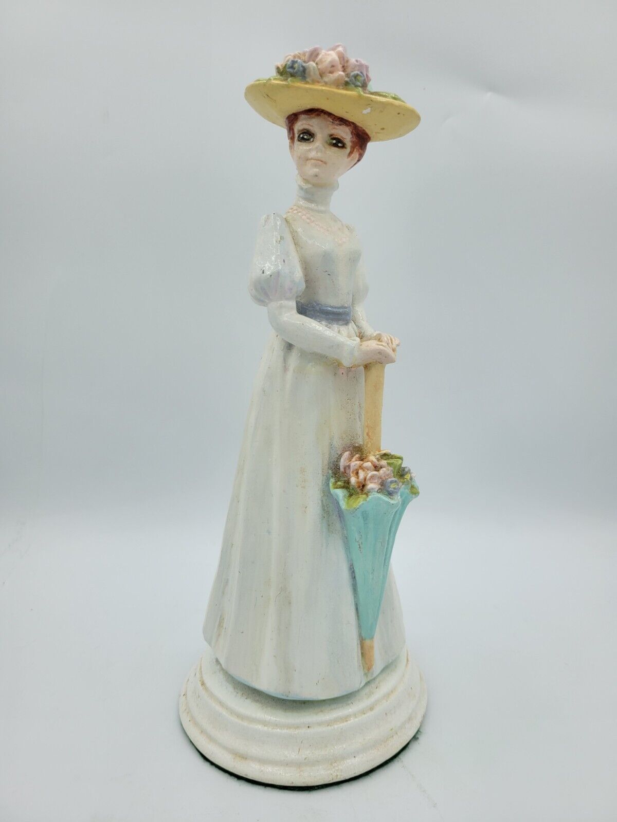 Vintage ChalkWare Victorian Lady With Parasol Red Hair Figurine 10.5\