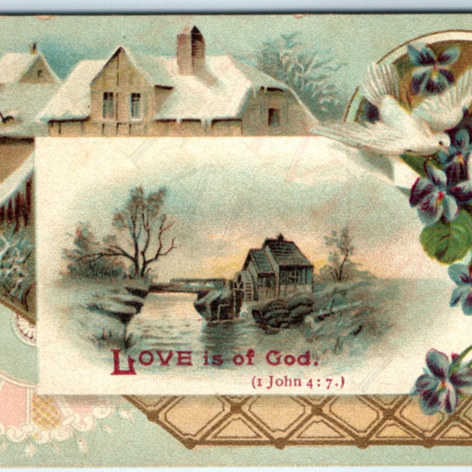 c1890s John 4:7 Love is God Bible Quote Religious NICE Trade Card Christian C45