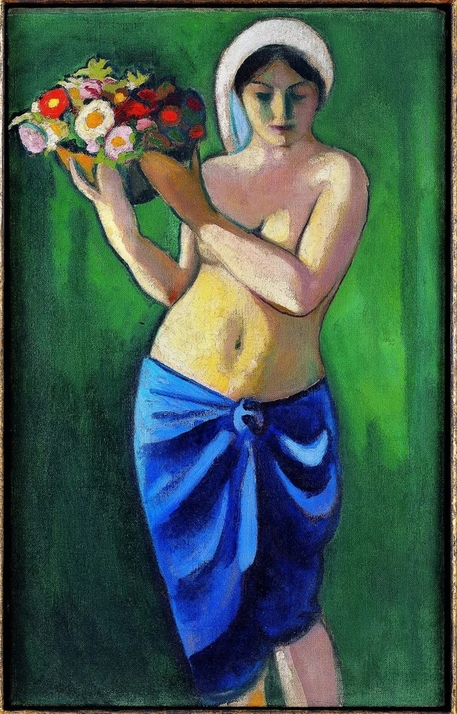 August Macke : Woman with a flower bowl : 1910 : Archival Quality Art Print