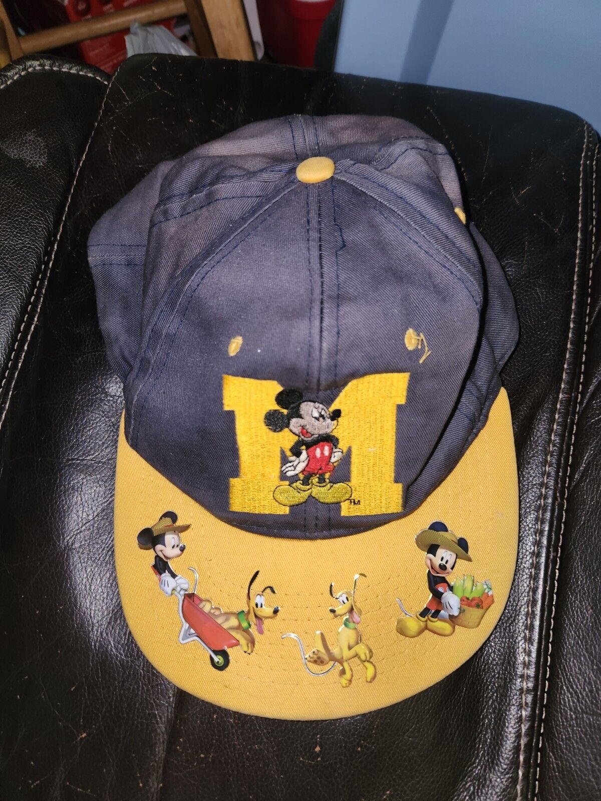 Vtg Disney MICKEY Unlimited Hat Adult Navy Gold Snapback Embroidered 90s Sticker