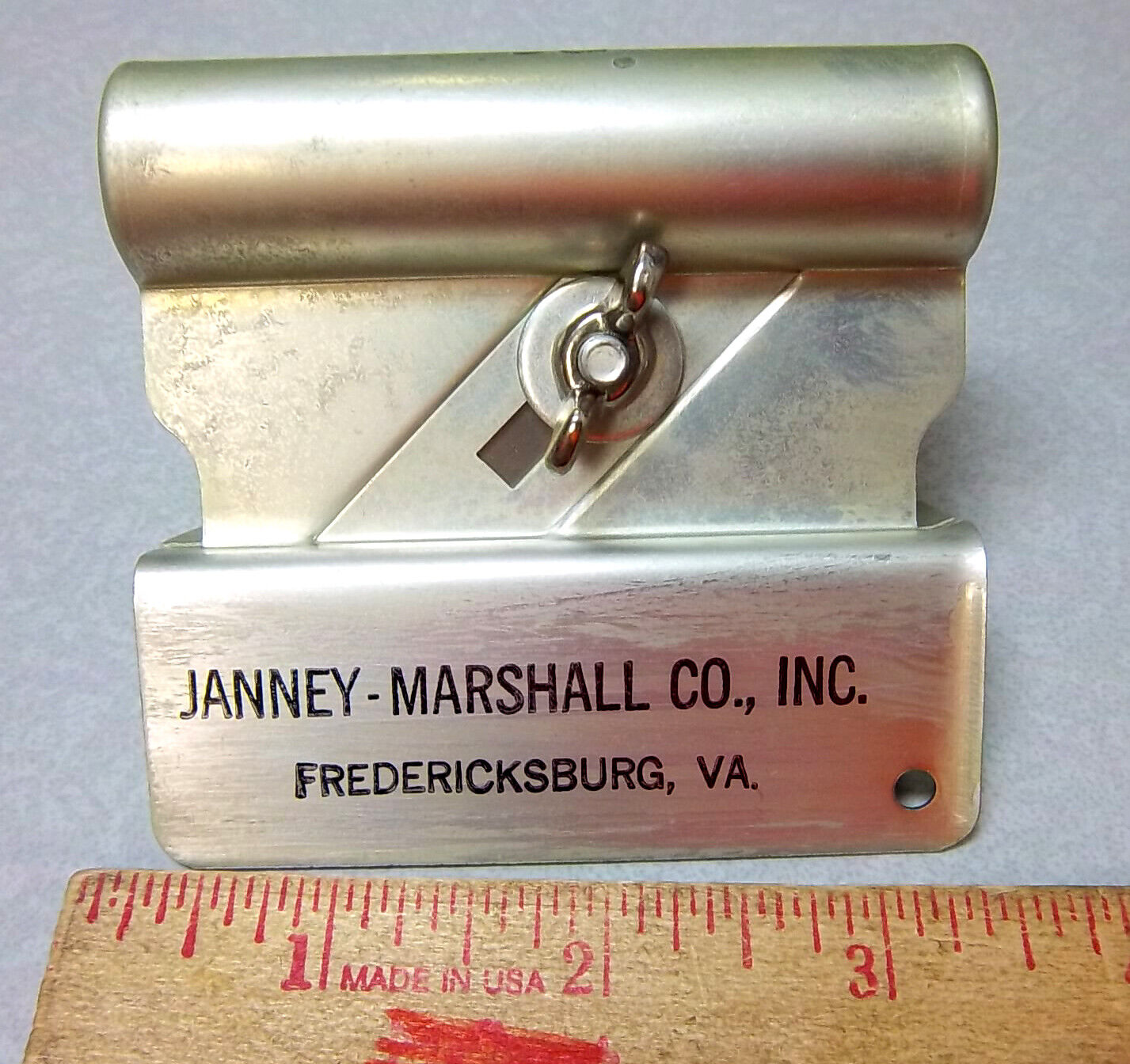vintage 1940s Janney Marshall metal carton opener, advertising item, NOS unique