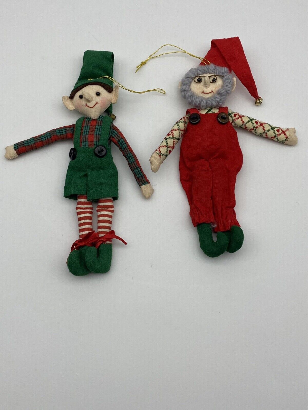 Vintage Cloth Santa and Helper Elf Ornaments