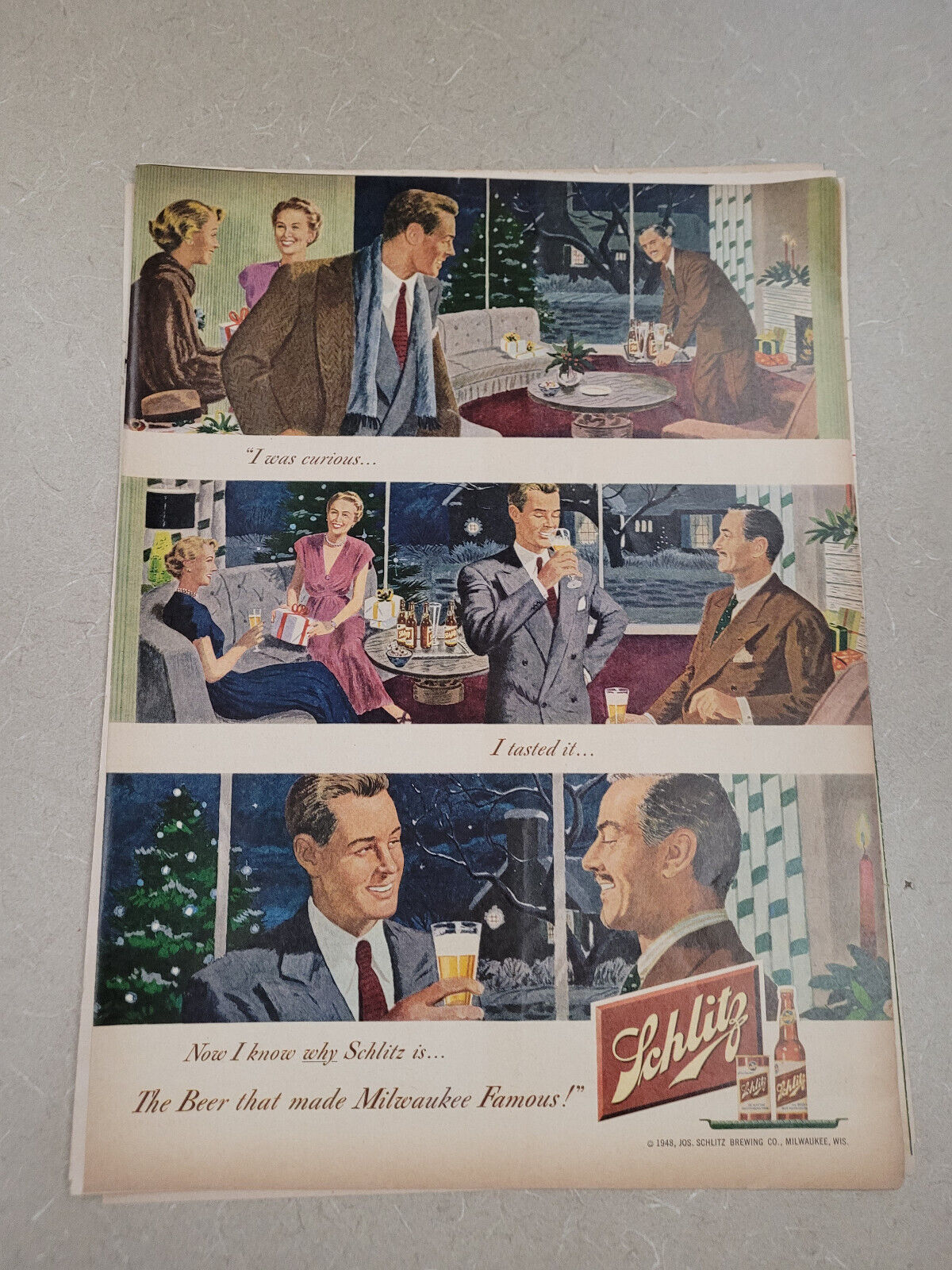 1949 Vintage Original Magazine Ad Schlitz Beer Made Milwaukee I Was Curious P