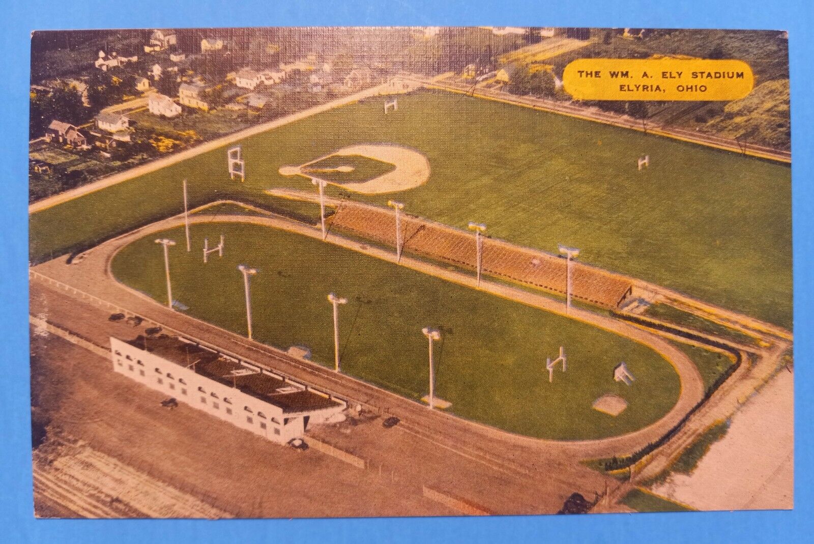 Elyria Ohio OH Aerial View of William A Ely Stadium Football Baseball Postcard
