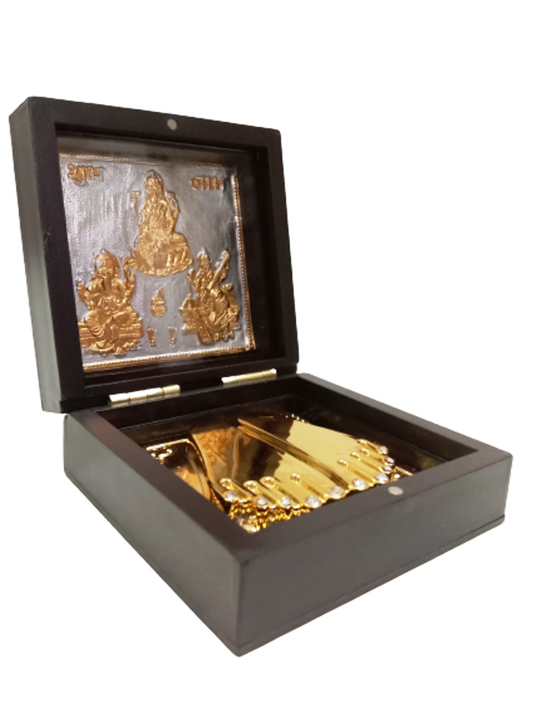 LAXMI GANESH SARSWATI  Small Puja Worship Box | Gold Plated (2103)