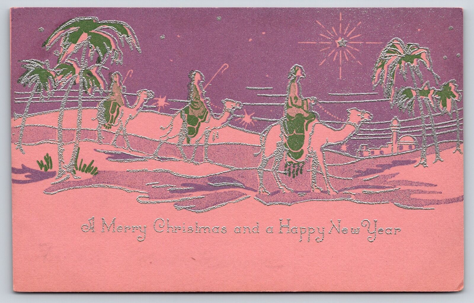 Holiday~Wise Men On Camels Christmas & New Year~Vintage Postcard