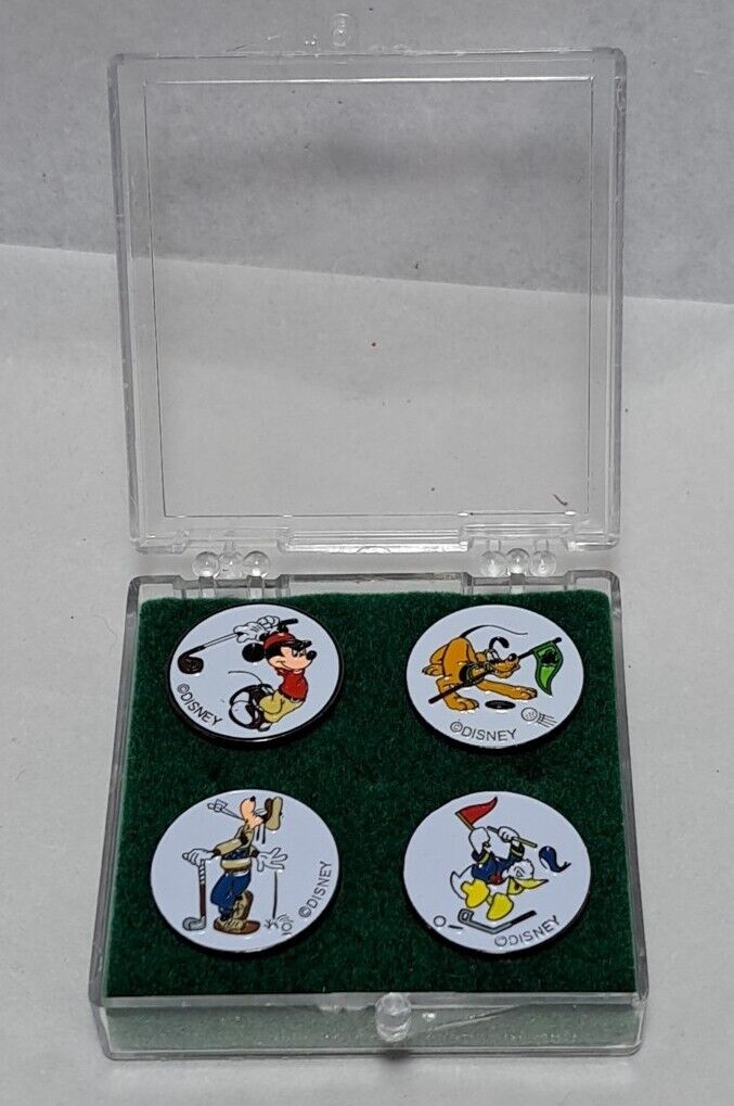 Vintage Disney Golf Ball Markers Brass Mickey Mouse Pluto Goofy Donald 4pc Theme