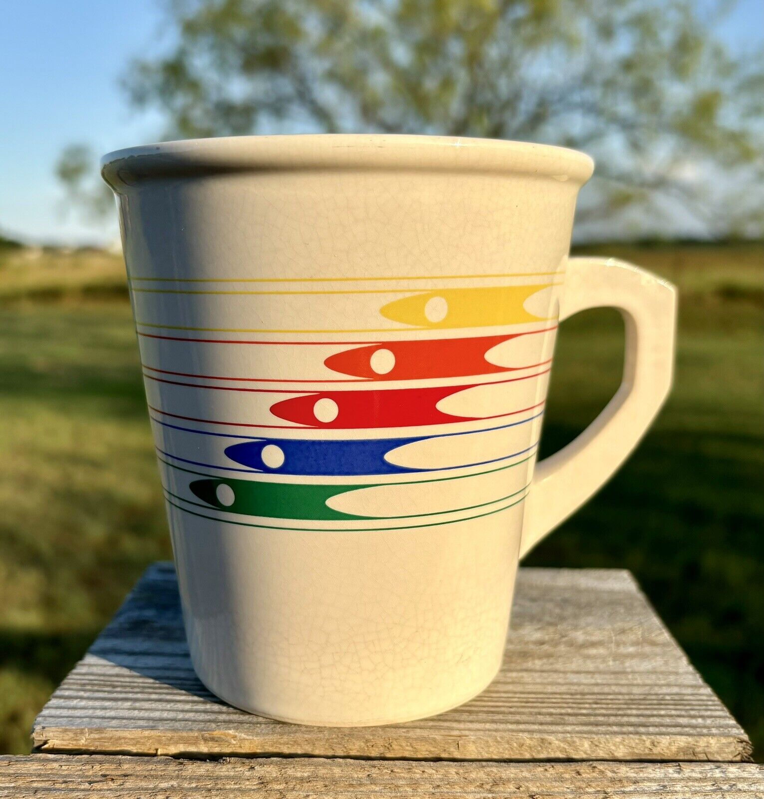 Vintage Atomic 1986 FTDA Rainbow Rocket Oversize Coffee Mug Cup Hi Fi Style