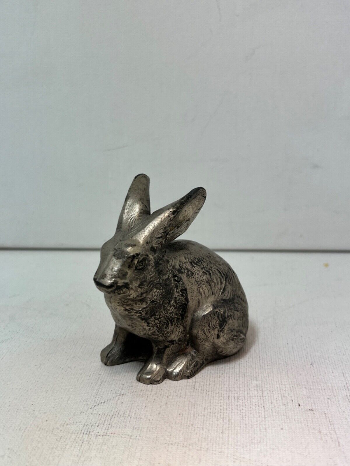 Vintage Solid Metal Rabbit Figurine - Classic Silver Patina