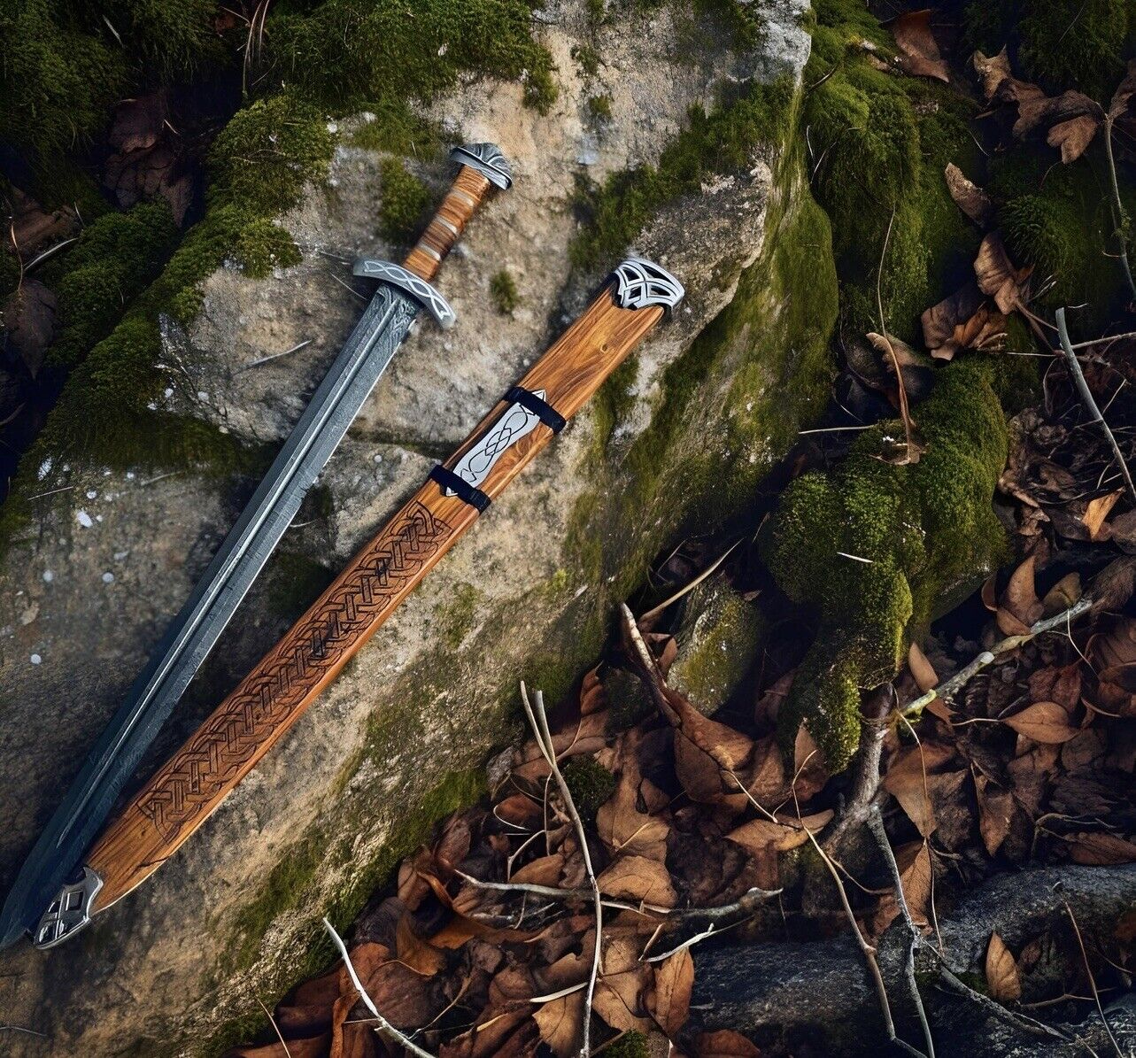Handmade Damascus Steel Northman Sword Viking Sword With Handmade Scabbard