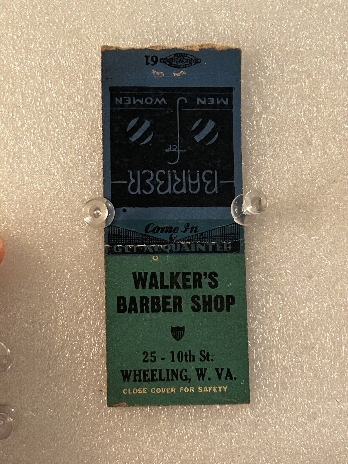 Wheeling West Virginia Walkers Barbershop Vintage Matchbook 
