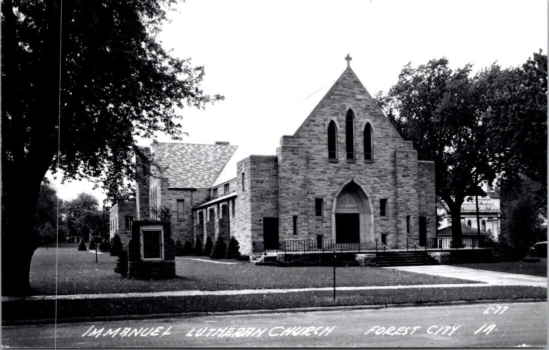 Real Photo Postcard Immanuel Lutheran Church in Forest City, Iowa