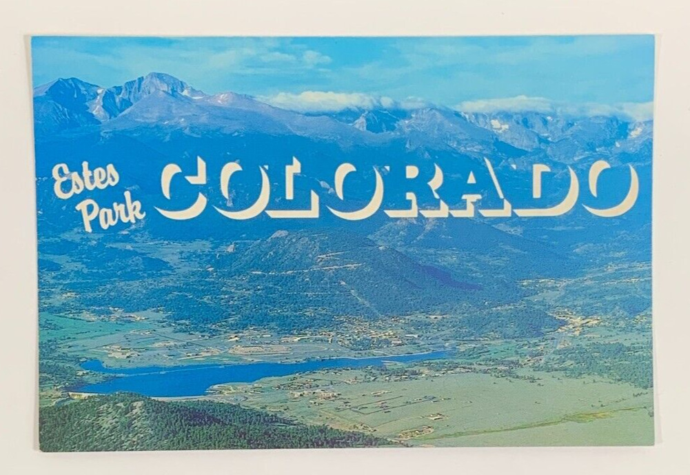 Aerial View with Longs Peak in Background Estes Park Colorado Postcard Unposted