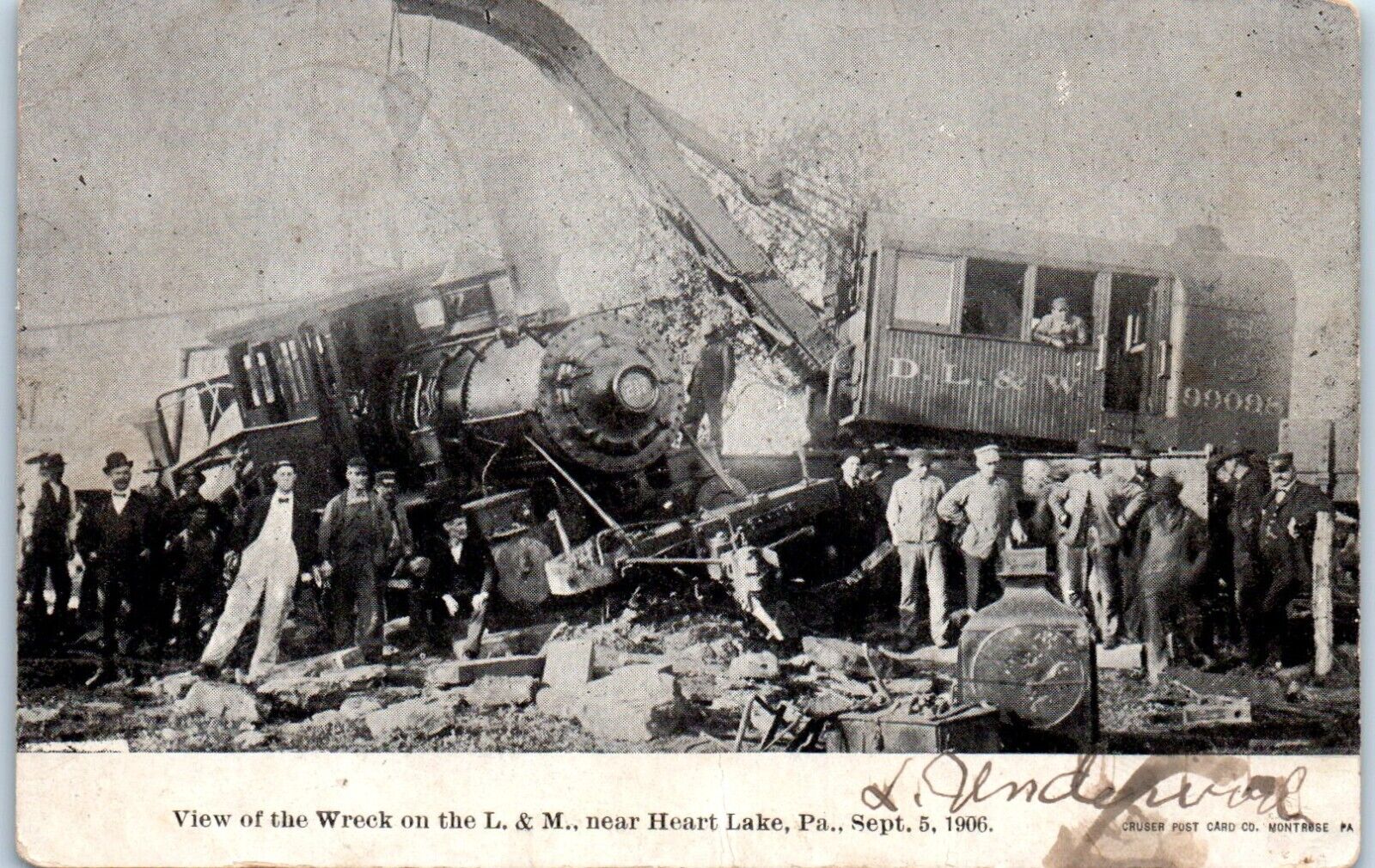 1906 Train Wreck on the L. & M. near Heart Lake Pennsylvania 9-5-1906 Postcard