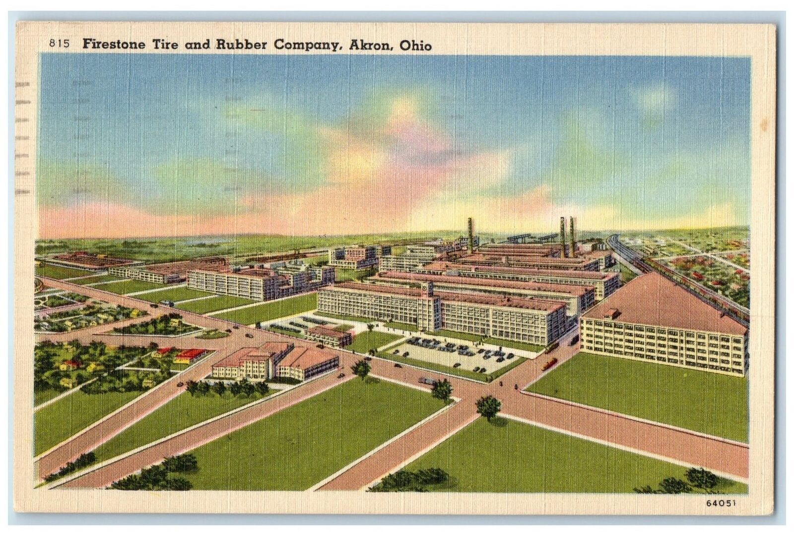 1956 Firestone Tire & Rubber Company Factory Building Akron Ohio OH Postcard