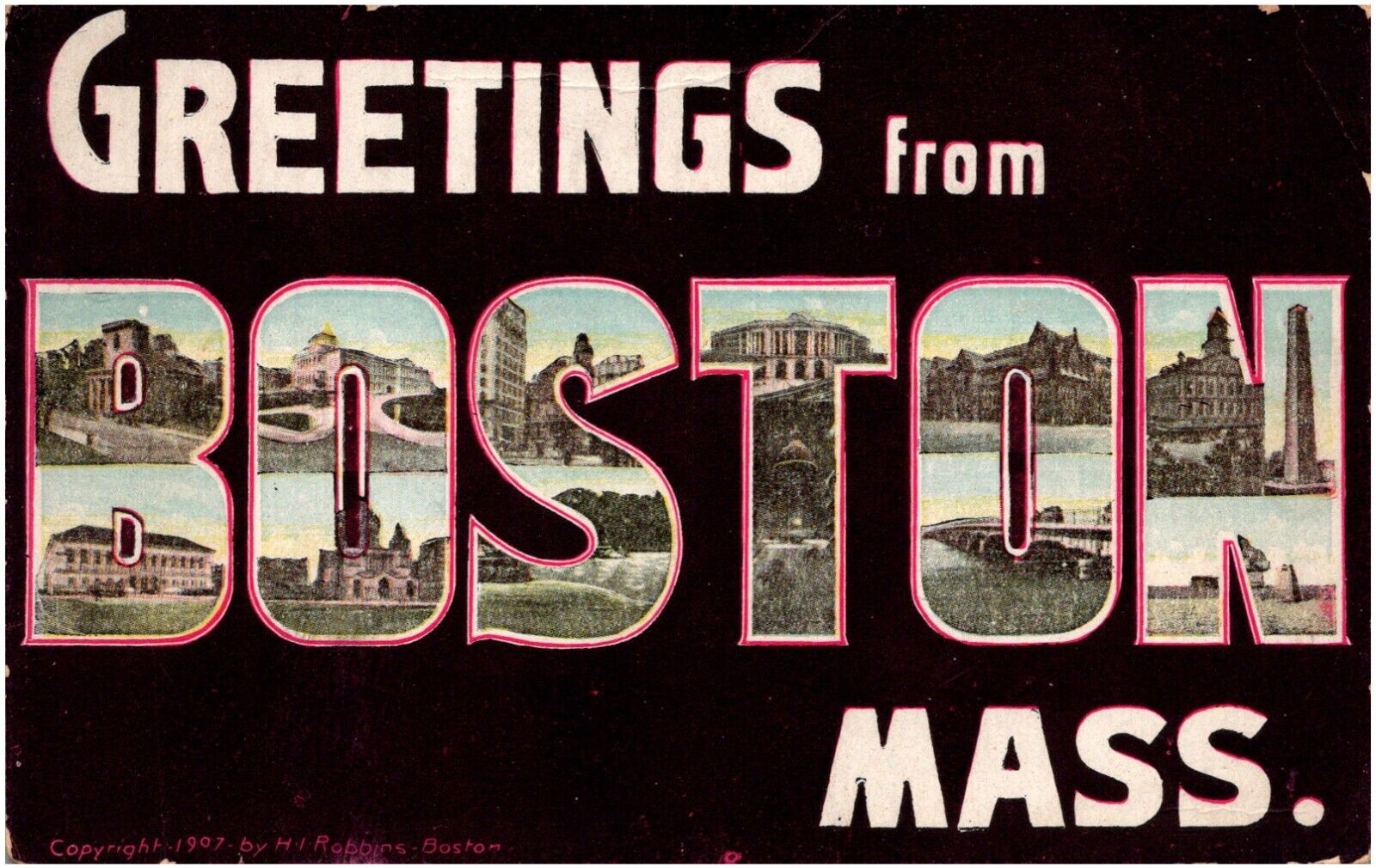 Greetings from Boston Massachusetts MA Large Letter 1907 Postcard Unused