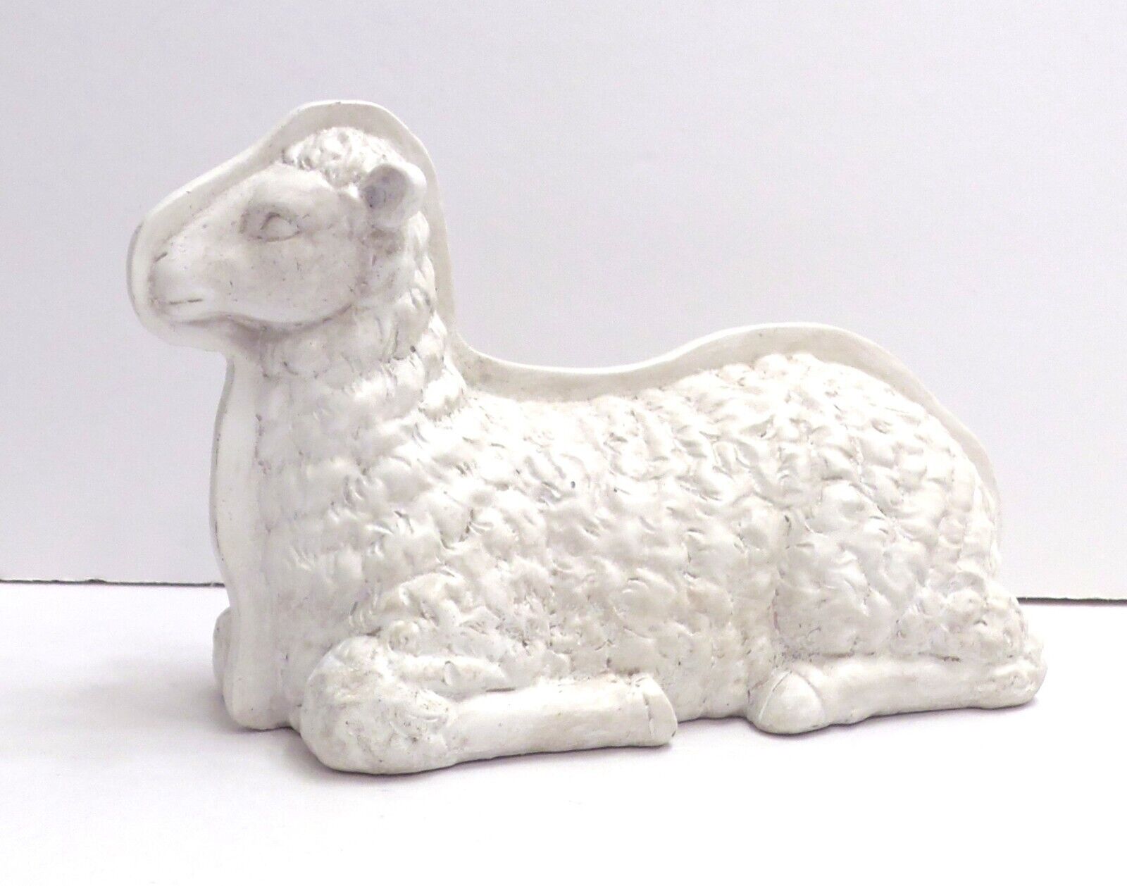 Lamb Sheep Laying Down Vintage Inspired White Resin Figurine