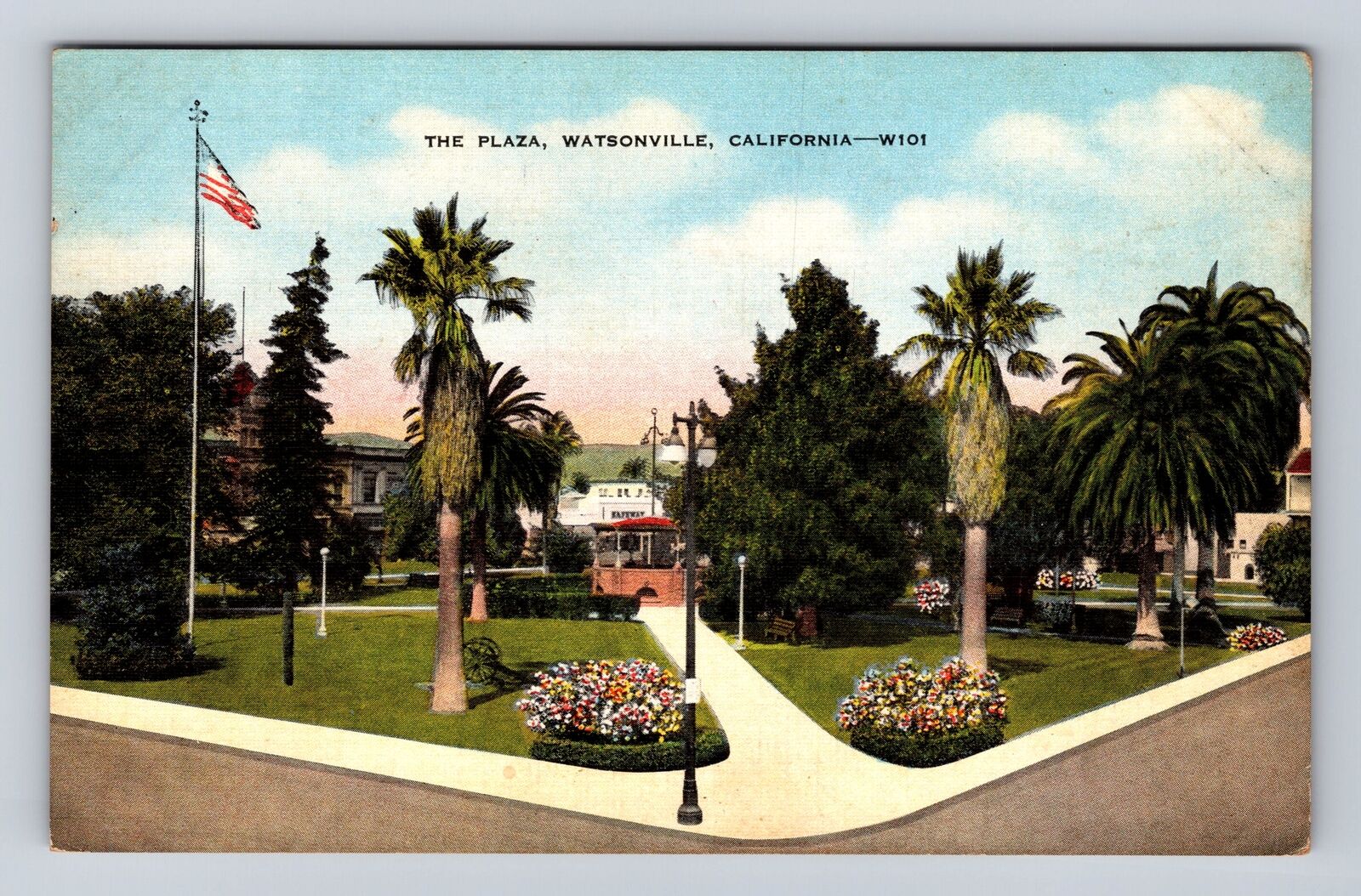 Watsonville CA-California, The Plaza, Antique, Vintage Souvenir Postcard