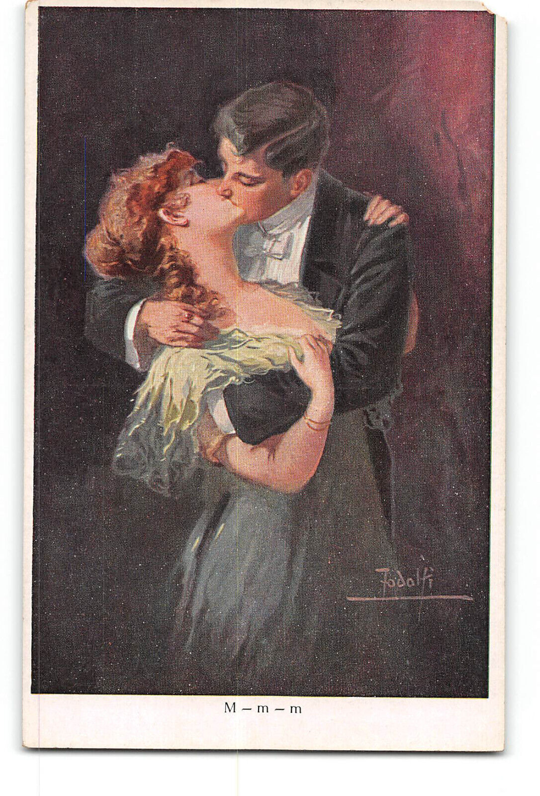 Polish Artist Signed Postcard 1915-1930 M-m-m Romance Kissing Couple