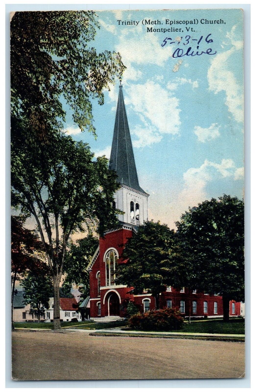 c1910 Trinity Methodical Episcopal Church Building Tower Montpelier VT Postcard
