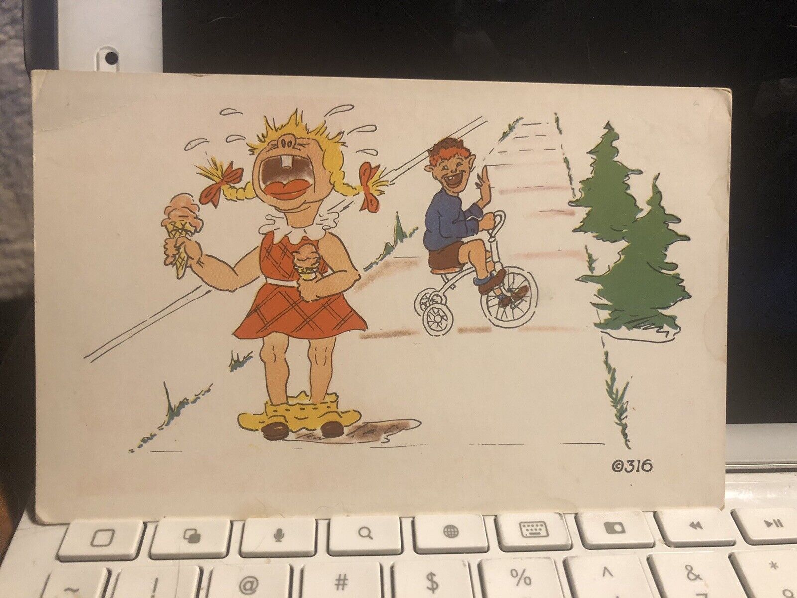 Vintage Kromekolor Comic Postcard Kids