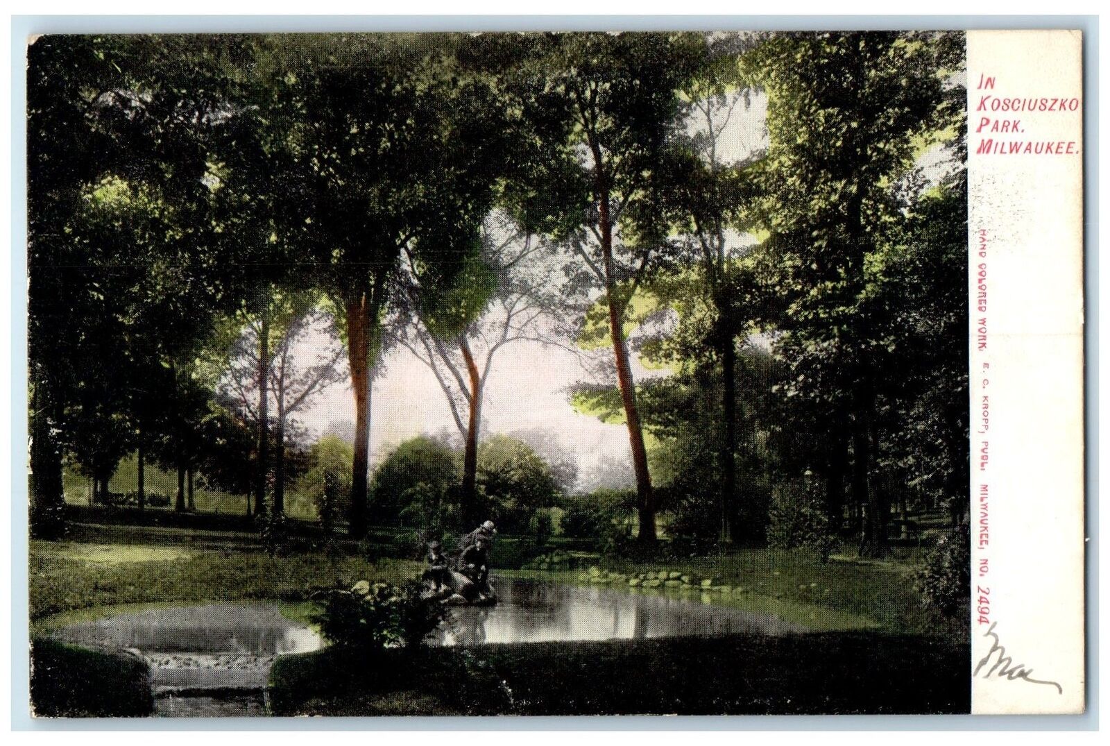 1907 In Kosciuszko Trees And Pond Milwaukee Wisconsin WI Posted Vintage Postcard