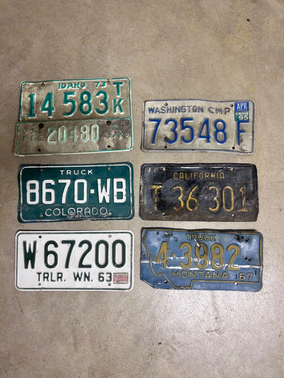 License Plate Lot - 6 plates, Bulk, Mixed States, Craft or Collect