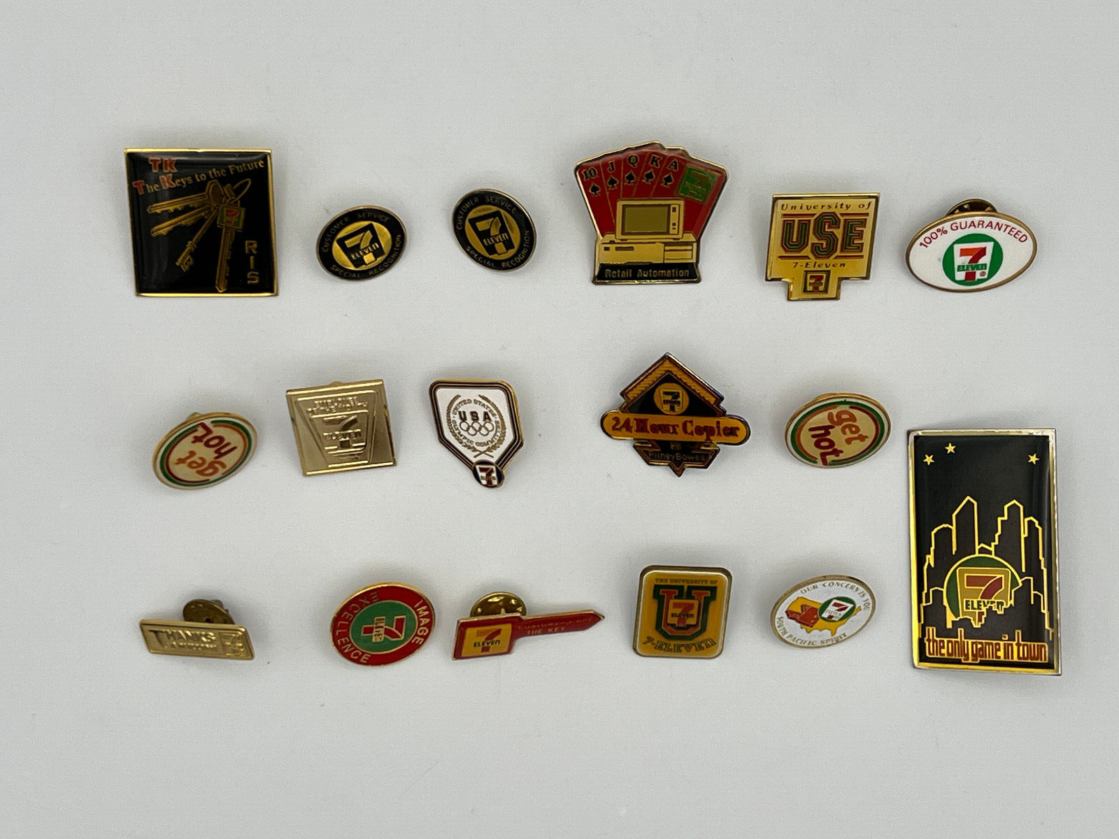 Vintage Lot of 17 Seven Eleven Store Pins