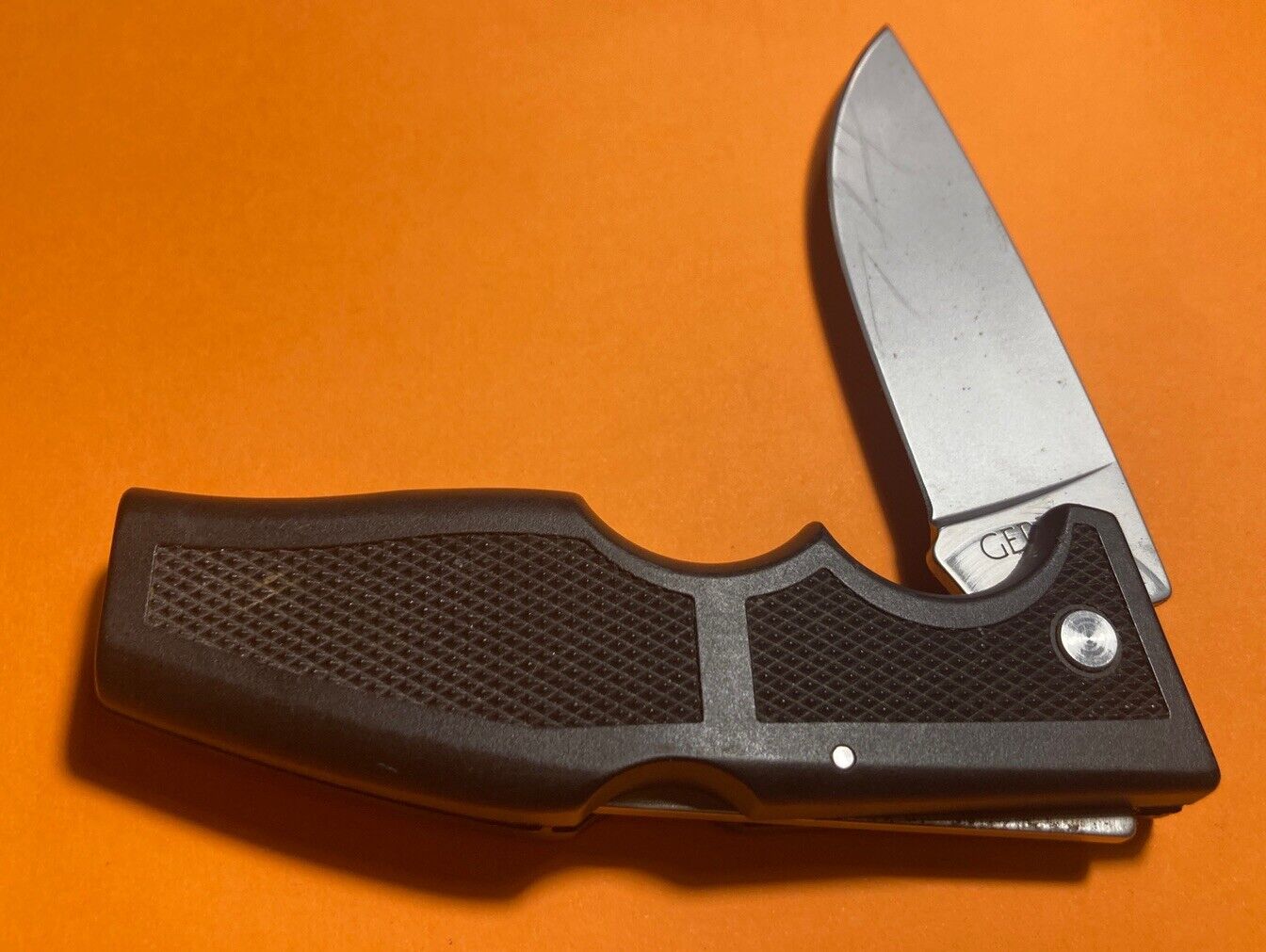 GERBER U.S.A. 600 4 1/2” Knife 3 1/2” Blade Black Delrin Handles Near Mint